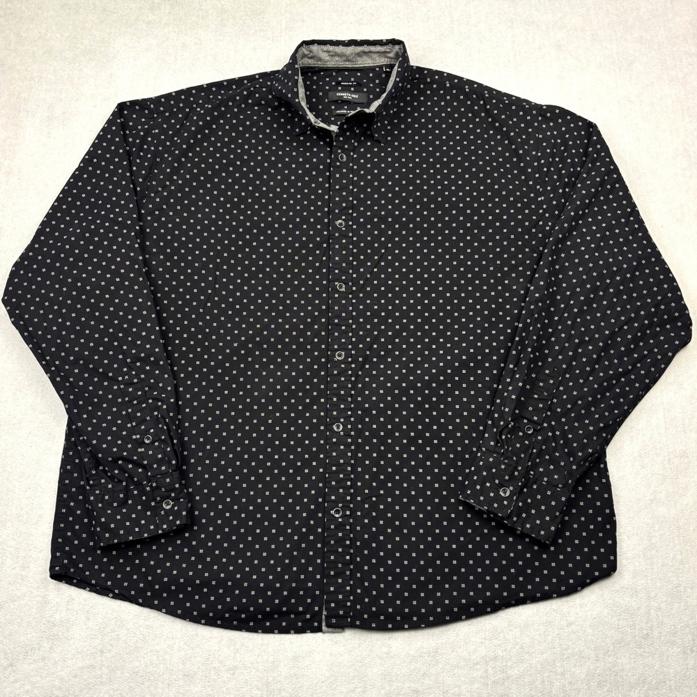Kenneth Cole New York Shirt Mens 3X‎ Black White Micro Geometric Button Down 3XL